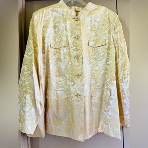 AVENUE JEANS Women's Jacket Blazer Yellow Gold Shimmer Lined 4 Pockets 26/28